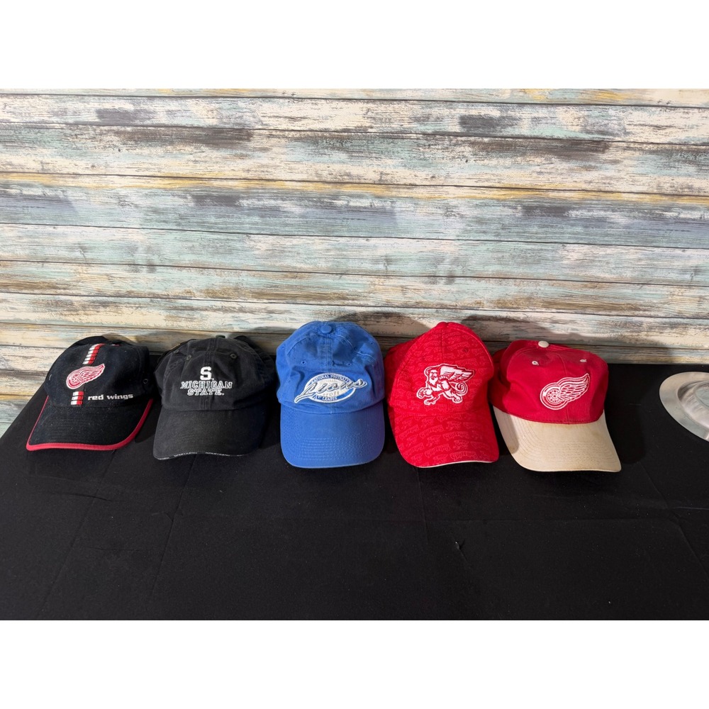 Mixed Detroit Sports Hat Lot OSFM Multicolor EUC Red Wings Lions MSU Griffins‎